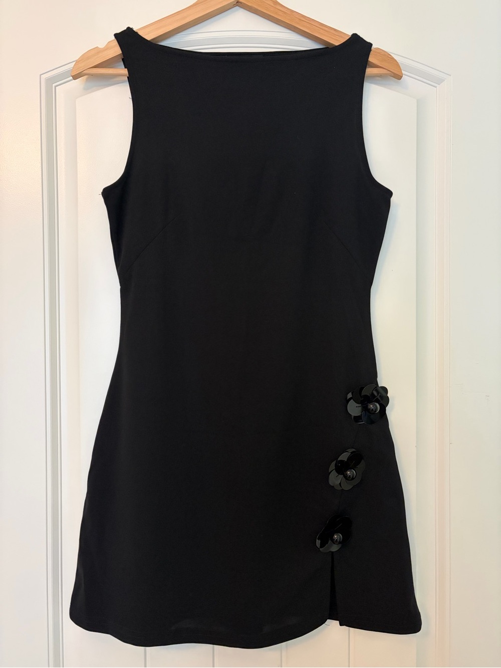 NWT Cider Black Sleeveless Mini Dress with Floral Embellishments